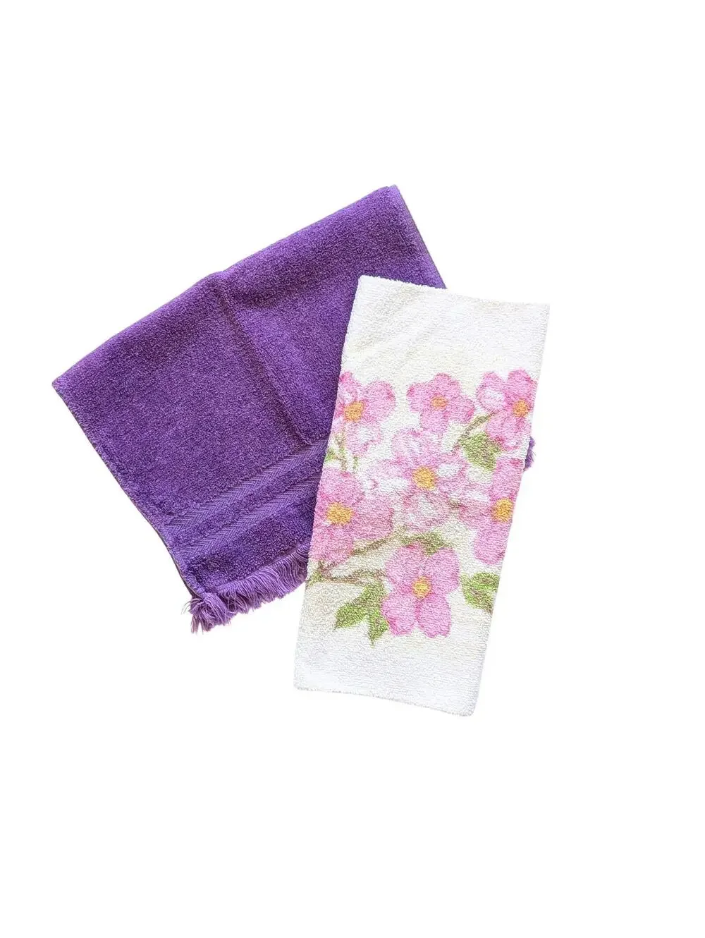 Vintage Pink & Purple Towel Set - Washcloth - Fingertip Towel